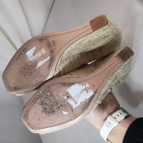 Prada cream and brown Tweed open toe wedge heels size 35.5 size 5.5 - Picture 8 of 9